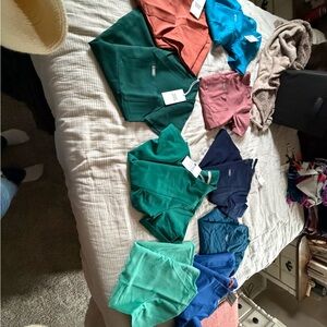 Figs Women's Tops in Green, Blue, Pink, and Red